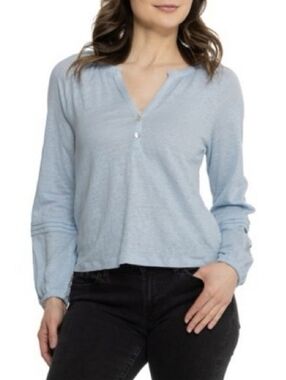 Calypso St. Barth 100% Linen Light Blue Top Long Sleeve Women's Large Resortwear